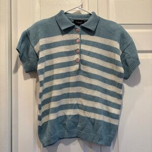 Vintage Catalina Blue and White Striped Short Sleeve Sweater - Size Small
